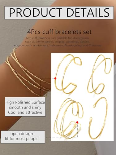 BROCC 4PCS Arm Cuff Jewelry for Women, Gold Arm Cuff Upper Arm, Minimalist Arm Cuff Bracelet, Upper Arm Cuff Bangle, Adjustable Coil Armband Set Jewelry2
