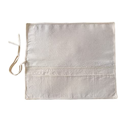 Image of Cotton Inside Empty Brush Holder Canvas For Artist 32 Slots Easy To Care Paint Brush, Drawing Pen, Palette Knife, Acrylic, Oil, Watercolor, Gouache Roll Up Brush Storage 55 X 45 Cm, White