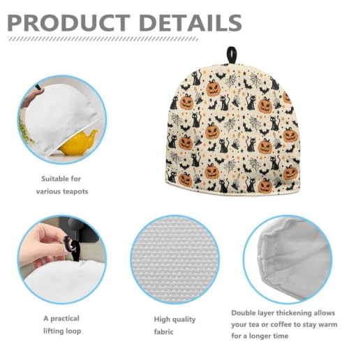 Image of Hudotybom Pumpkin Cat Tea Cozy for Teapots Halloween Tea Cozy Teapot Protector Insulated Teapot Covers Keep Warm Decorative Teas Kettle Quilt for Halloween