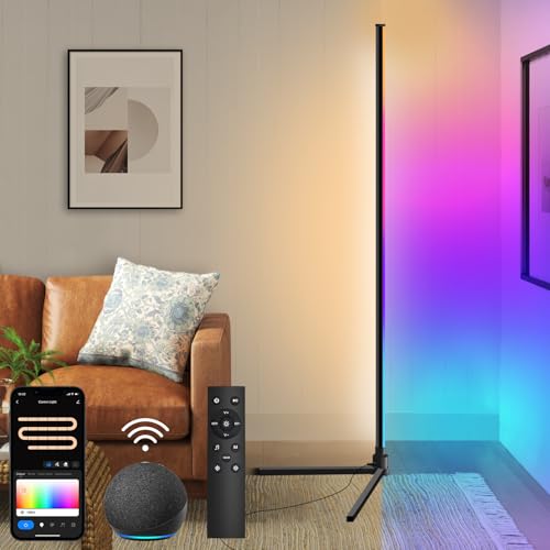 Hzitcigm Lampade da Terra LED, Smart RGBIC Lampada da Terra Dimmerabile Piantana Moderna Lampada Funziona con Alexa/Google Home, 16 Milioni Colori Musica Sincronizzazione e Timer, DIY Modalità, 155cm