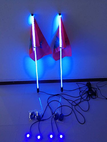 RGB Rock Lights (1 Set of 4 Pod) + Whip Lights (2 pcs of 6 Foot) Blue-Tooth Synced