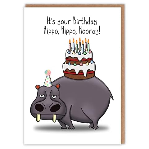 Funny Hippo Birthday Card - With Funny Pun 'Hippo Hippo Hooray' - Cute Birthday For Her For Him On - For Children For Adults Cover