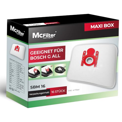 McFilter I 16 Staubsaugerbeutel kompatibel mit Bosch Serie 2 Serie 4 Serie 6 Serie 8 BBZ16FGALL Typ G ALL passend für BGL8XHYG BGD38RD1H BGDS2CHAMP GL-20 30 allergy MoveOn Mini inkl. 4 Mikrofilter