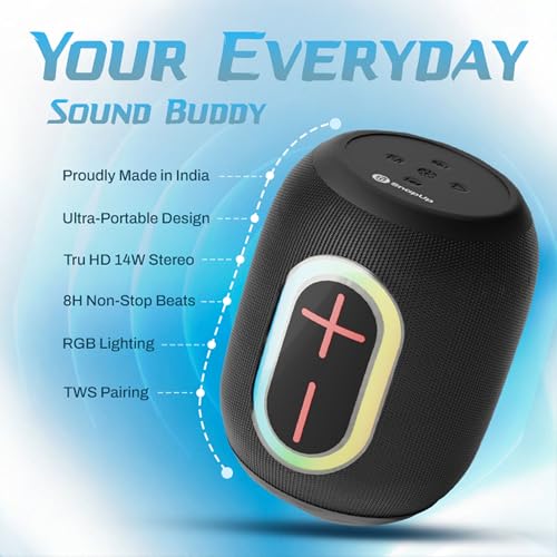 Image of Groove BOP Big Impact 14W Powerful Sound, with up to 8Hrs of Playtime, Tru HD Bass, Advanced Bluetooth 5.3, Multiple Compatibility Connections, RGB Light - Midnight Black