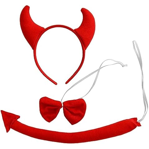 Dzrige Red Devil Costume Accessories Set Devil Horn Headband Tail Bowtie Costume Kit for Halloween Masquerade Carnival Birthday Party Cosplay Cover