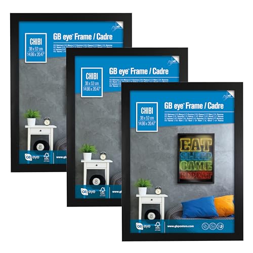 GB eye 20.5x15 Frame, FSC Black Wood Poster Frame, Scratch Proof Glazing, Vertical and Horizontal Wall Mounting, Set of 3, Home, Room, Office, Wall Art Decor, 3pcs