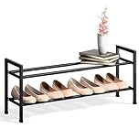 Bumusty Expandable Shoe Rack for Closet, Adjustable Shoe Rack for Small Space, Small Shoe Organizer for Front Door, Sturdy Metal (Black, 2-Tier)