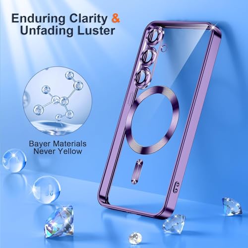 Image of VONZEE Clear Logo Electroplating Transparent Case For Samsung Galaxy A36 5G, Magnetic Plating Electroplate Tpu Case Cover, Individual Camera Protection For Each Lens- Deep Purple