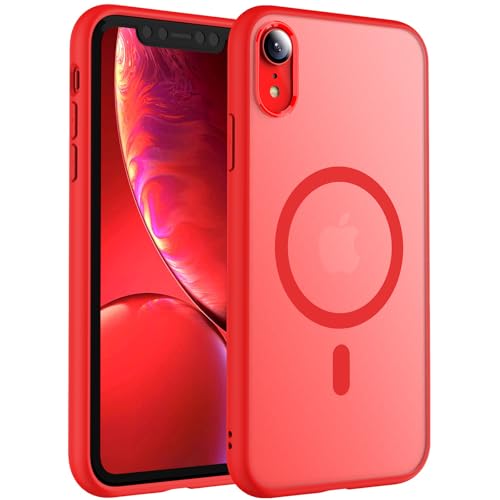 TOCOL Funda para iPhone XR, Funda Magnética para iPhone XR 6,1 Pulgadas, Protección Lente Cámara, Protección Militar, Translúcida Mate Trasera, Rojo