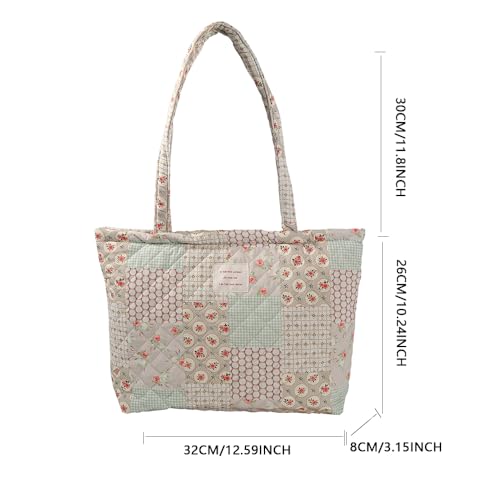 Image of Floral Quilted Cotton Shoulder Bag for Women Daily Use Medium Size Handbag Large Capacity Thickened Design Tote