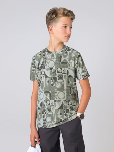 Image of TECHNOSPORT Boys Jacquard Round Neck Slim Fit Sports T Shirt MATPIQ UPF50+ Polyester Regular Sleeve Tshirt for Boys School Outdoor Play Sports Casual
