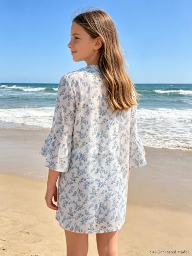 Image of GORLYA Girl's Floral Print Chiffon Beach Cardigan Cover ups Kids Casual Kimono Capes Swimsuit Wraps