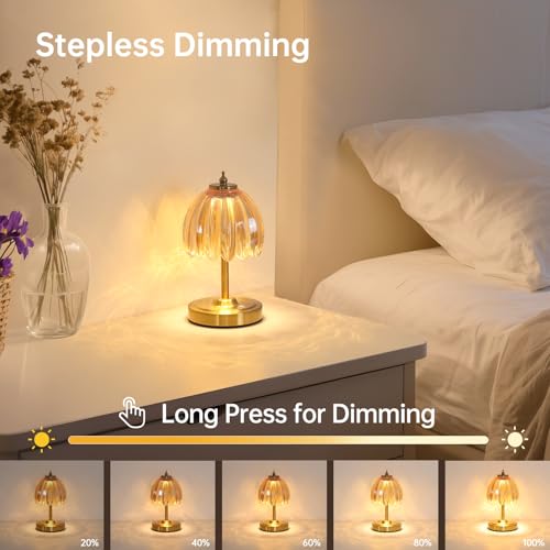 Image of Shenmoyl Set of 2 Tulip Table Lamp with 5200mAh Battery & Touch Control, Cordless Small Table Lamp with 3 Colors, Rechargeable Battery Operated Table Lamps for Nightstand, Bedroom (Amber Tulip)