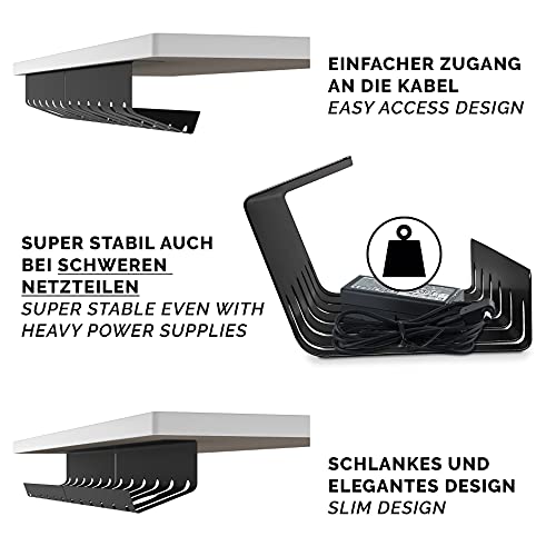 PAMO Kabelkanal Schreibtisch schwarz 3er Set - inkl. 10x Klett Kabelbinder und Kabel-Clips - einfache Installation inkl. Schrauben - Schreibtisch Organizer für Büro und Home Office