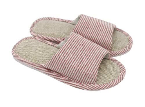 AioTio Mujeres y Hombres Zapatillas de Punta de Lino de algodón con luz Suave Abierta Zapatillas de casa cómodas y Transpirables Antideslizantes para Interiores y Exteriores(36/37 EU,Rojo)