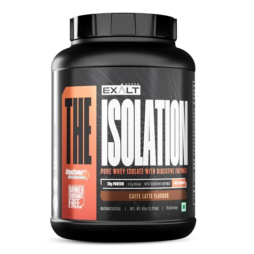 Exalt Supps The Isolation Pure Whey Isolate With Digestive Enzymes | 25g Protein | 5.6g BCAAs | 150mg Digestive Enzyme | Zero Added Sugar | Whey Isolate (2.27 Kg, Caffe Latte)