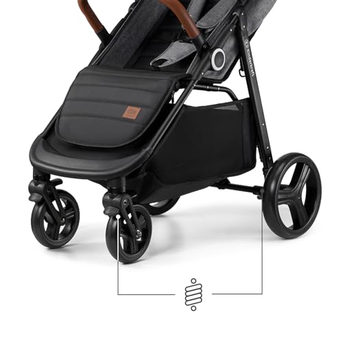 Image of Kinderkraft Grande Plus Kinderkraft Buggy from Birth to 48.5 lb, one-Hand Folding, Reclining Position, Large Canopy with Window, All 4 Wheels dampened, Spacious seat, Gray