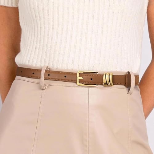 Black Skinny Genuine Leather Belt for Women with Gold Buckle and Metal Loops Perfect for Dresses and Jeans3