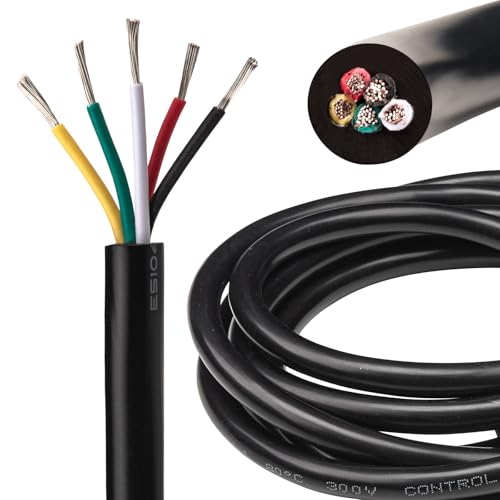 URCIANOW 5 M Cable 5 Hilos 22AWG Cable Manguera 5 Hilos 5x0,3mm² UL2464 Verzinntes Kupferkabel Schwarz PVC ummantelt Adecuado para Circuitos de Alimentación de Equipos Pequeños