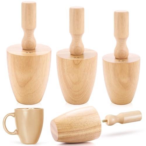 Colingmill 3 Pcs Coffee Cup Pottery Molds 3.3'', 3.6'', 3.9'' Plaster Molds Curved Coffee Mug Tool with Removable Handle Pottery Shaping Tool 3 Size Wood Slump Press Mold for DIY Cup (Wide-mouthed)