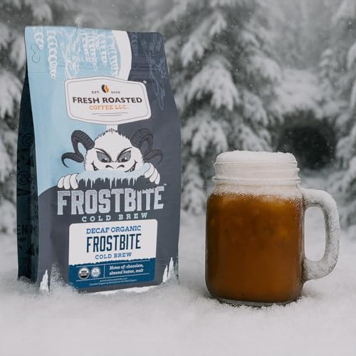 Image of Fresh Roasted Coffee, Organic Decaf Frostbite Cold Brew Whole Bean Coffee, Medium Roast, USDA Organic, 3rd Party Tested for Mold, Mycotoxin & Pesticides, Kosher, 12 oz