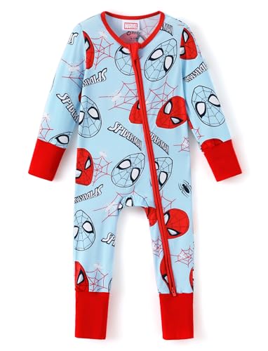Disney Marvel Spiderman Baby Boy Clothes Long Sleeve Romper Soft Breathable Stretch Footie with Easy Diaper Zipper Red 9-12 Months