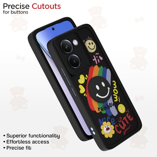 Image of Pikkme Back Cover for Realme P3 Ultra 5G | Soft Silicone| Cute Rainbow Smile & 3D Cartoon Flower Design | Shockproof Raised Camera Protection Bumper Case (Black)