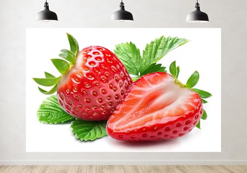 Trykid 10x7ft Fresh Red Strawberries Backdrop Juicy Fruit with Green