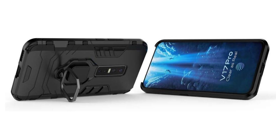 ONELIKE 360° Impact Guard Shockproof Slim Drop Full Body Protection Robot Ring Phone Back Cover Compatible for vivo 1909 / vivo V17 Pro - Black 2