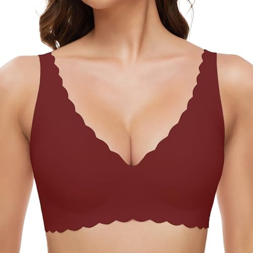 GXOULRRA Komfort Tief V BH Damen ohne Bügel Nahtloser Bügelloser BHS Klassische Soft Bustier Seamless T Shirt Bequem Bralette mit zusätzlicher