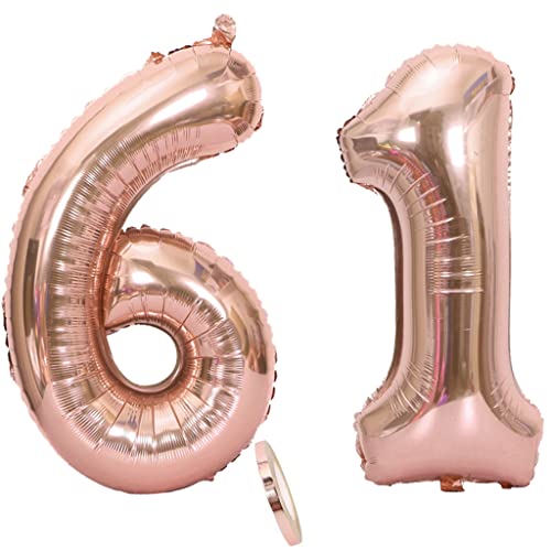 Globos número 61, globo número 61 oro rosa mujer globos 61 cumpleaños deco foil 61 globos oro rosa Globo grande de 32 pulgadas de foil de helio 61 cumpleaños mujer(61)