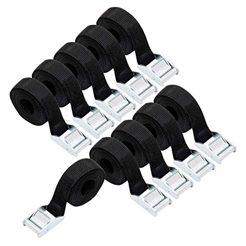 Amazon Basics Spanngurt, 2.5 m lang, 25 mm breit, Belastbarkeit 150 kg, entspricht DIN EN 12195-2, 10 stück, 1er-Pack, Schwarz