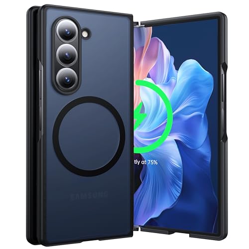 FNDMIL NO. 1 Magnetic for Samsung Galaxy Z Fold 6 Case with MagSafe[Military Grade Drop Tested][Anti-Fingerprint][Translucent Matte] Soft Silicone Bumper for Samsung Fold 6 Case Slim Black