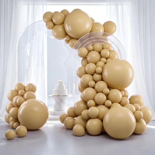 Image of RUBFAC 129pcs Light Brown Balloons Different Sizes 18 12 10 5 Inch Latex Tan Balloon Kit for Birthday Party Baby Shower Wedding Anniversary Decoration
