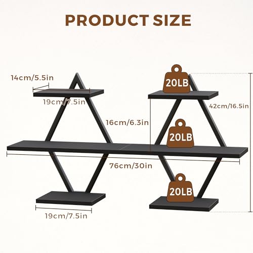 Image of Floating Shelves, Wall Shelf Set of 2, Wall Mounted Shelves, 3-Tier Hanging Wall Shelves for Bathroom, Living Room, Bedroom, Kitchen, Office (Black)