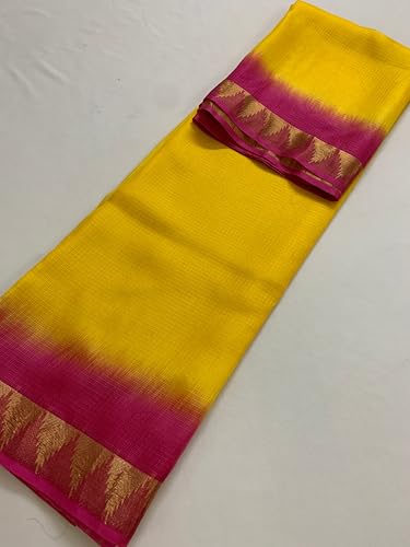 Image of Women's Bhagalpuri Pure Kota Doria Silk Net Saree With Temple Zari Border and Running Blouse Piece