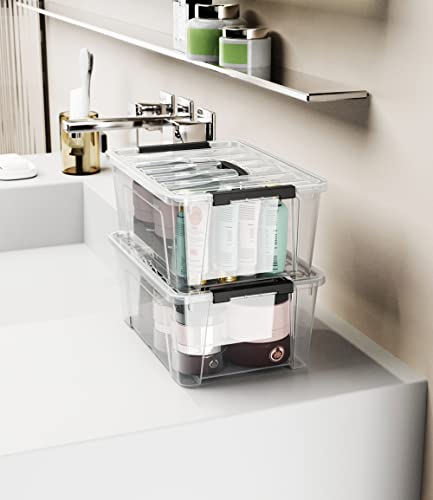 Image of WYT 12 Pack Small 5-Quart Clear Plastic Storage Bins with Lids and Latch Buckles, Storage Organizer Container with Handle
