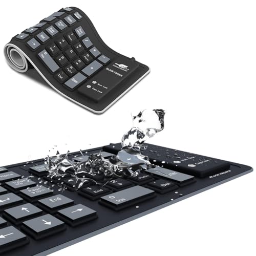 Image of BLACK CROWN Flexible Keyboard, Foldable Silicone Keyboard USB Wired Waterproof Rollup Key-Board for PC, Notebook, Laptop. (Black+Grey)