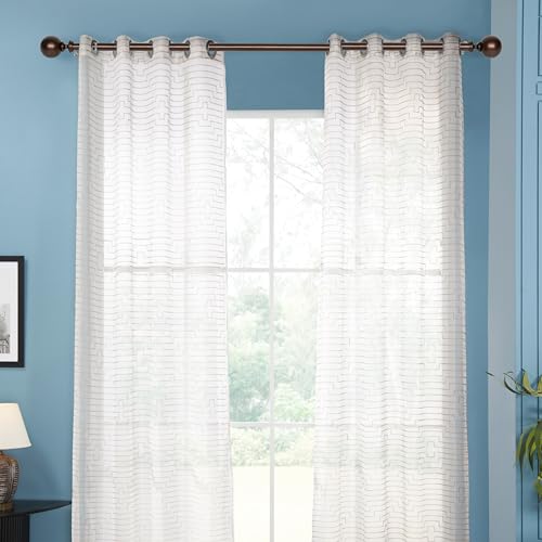 Image of Deco Window 18 inch-44 inch Adjustable Rustproof Curtain Rod for Doors & Windows with Brackets, Extendable Iron Metal Pipe Holder with Ball Wt Ac Bush Finials (Brown,25MM Diameter)