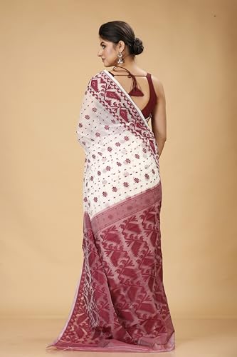 Image of OISHANI SAREE GHOR Women's Traditional Bengal Cotton Silk Soft Jamdani Saree - Beautiful design and Quality - Without Blouse Piece