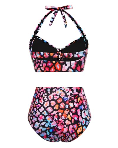 Image of Holipick Women High Waisted Bikini Set Two Piece Swimsuit Tummy Control Bathing Suit Vintage Halter Swimwear