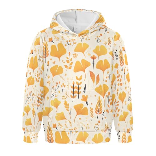 KLL Ginkgo Leaves Cute Boys Girls Sweatshirt Long Sleeve Hoodie with Kangaroo Pocket