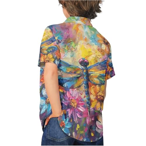 Image of PinUp Angel Funky Casual Hawaiian Shirt Kids Boys Girls Art Oil Painting Animal Pattern Short Sleeve Unisex Beach Shirt