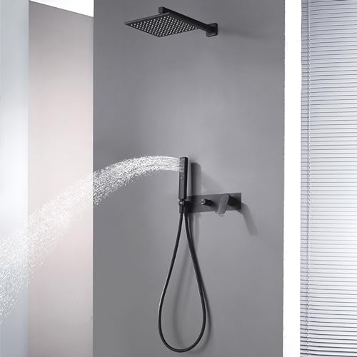 Mitigeur de douche encastré noir mural avec sa douchette à main 2 modes