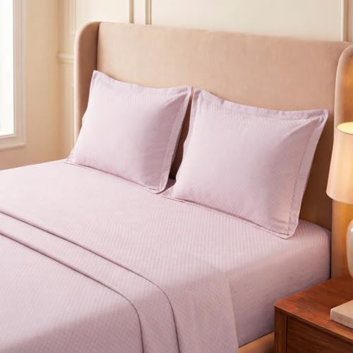 Image of LANE LINEN 400TC 100% Cotton Micro Check King Size Bedsheet - Lilac | OEKO-Tex Certified, 108 x 108 Inch, Fits King & Double Size Bed, Breathable & Wrinkle-Free, Includes 2 Pillow Covers