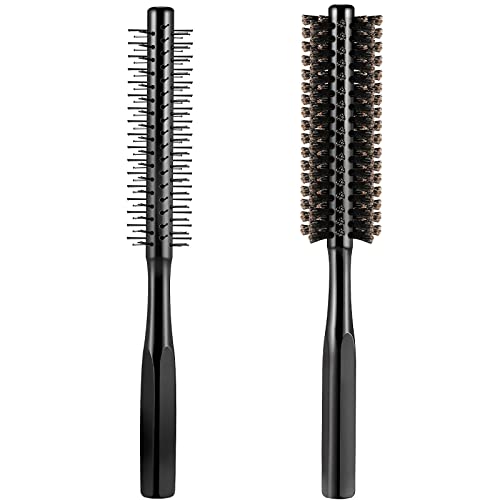 2 Pcs Thick Round Hair Comb Round Hair Brush Blow Drying Hairbrush Small Brush Short Hair Massage Comb Head Massage Round Brush Roll Hairbrush for Wet or Dry Hair (Black)