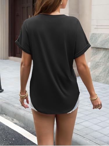 Image of UNCLECAT Women's Short Sleeve T Shirts Trendy Crew Neck Curve Hem Soft Tunic Tops Summer Outfits 2026