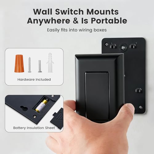 Image of SURAIELEC Wireless Light Switch and Receiver Kit, Black, 15A Remote Control