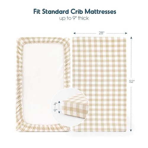 Image of GRSSDER 100% Cotton Muslin Crib Sheet 2 Pack - Breathable & Ultra-Soft Fitted Crib Sheets for Standard Baby & Toddler Mattresses, 52 inchx28 inch with 9 inch Deep Pocket, Snug Fit All-Around Elastic