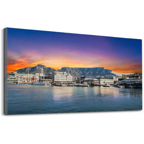 Wibinuki Wall Art Wall Decor Wall Paintings Table mountain werfront bos and shops in Cape Town South Africa for Living Room Bedroom Bathroom Home Decor Can Be Hung Directly 40"x 20"
